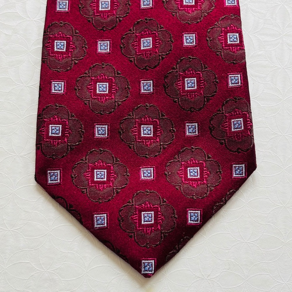 Claudio Marinetti Silk Tie Italy Red Floral Geometric Pattern Men's Luxury 60.5" - Picture 2 of 9